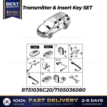 Genuine Transmitter & Insert Key SET 8751036C20 for Ssangyong Rexton G4