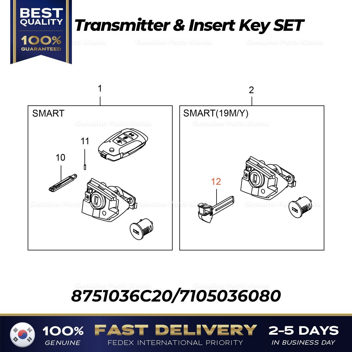 Genuine Transmitter & Insert Key SET 8751036C20 for Ssangyong Rexton G4