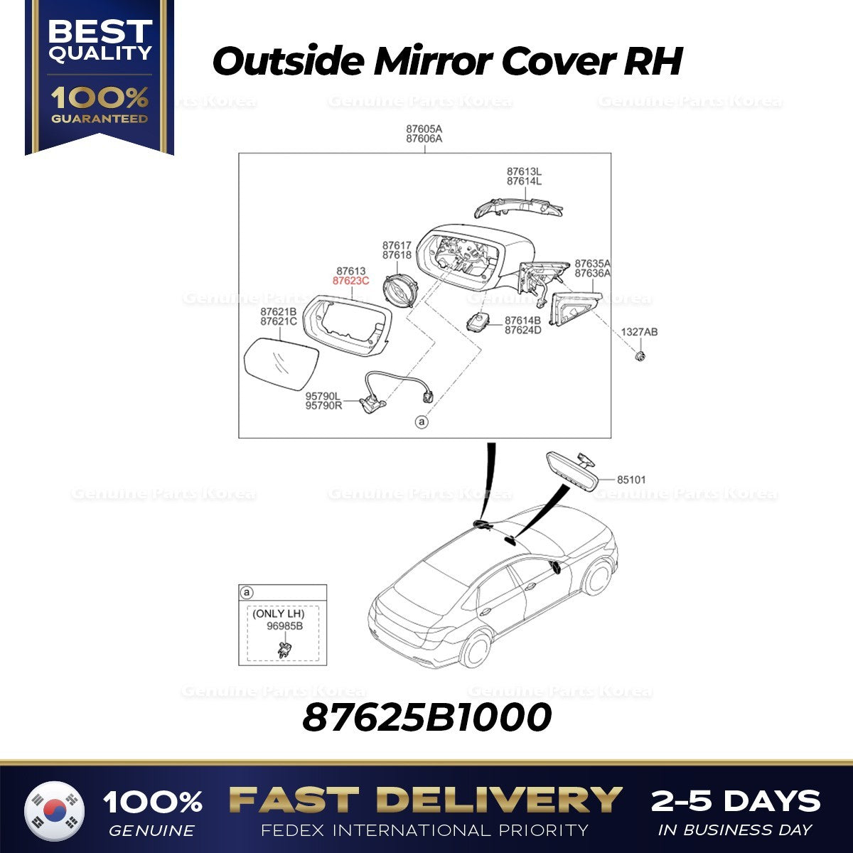 Genuine Outside Mirror Cover RH 87625B1000 for Hyundai Genesis
