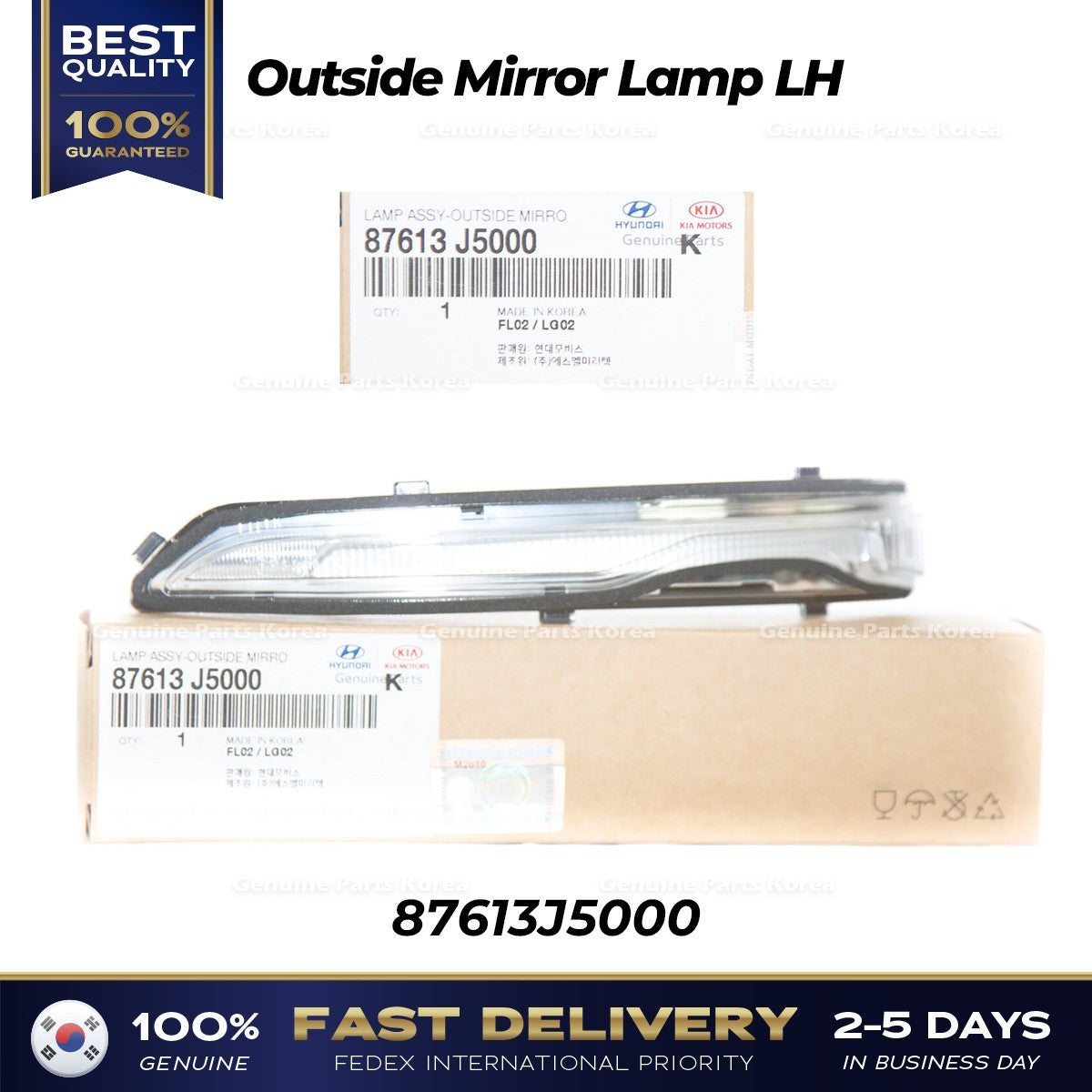 Genuine Outside Mirror Lamp LH 87613J5000 for Kia Stinger