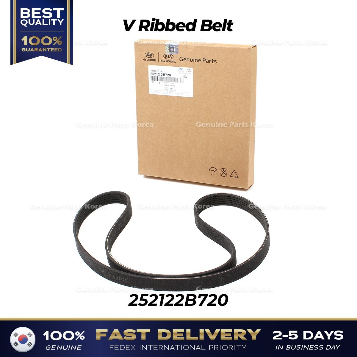 Genuine V Ribbed Belt 252122B720 for Hyundai Elantra Veloster Kia Forte