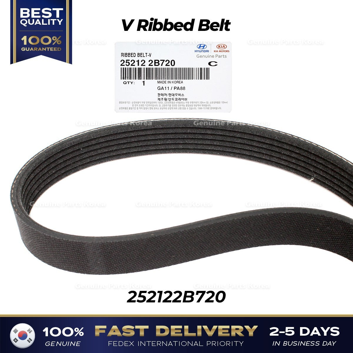 Genuine V Ribbed Belt 252122B720 for Hyundai Elantra Veloster Kia Forte
