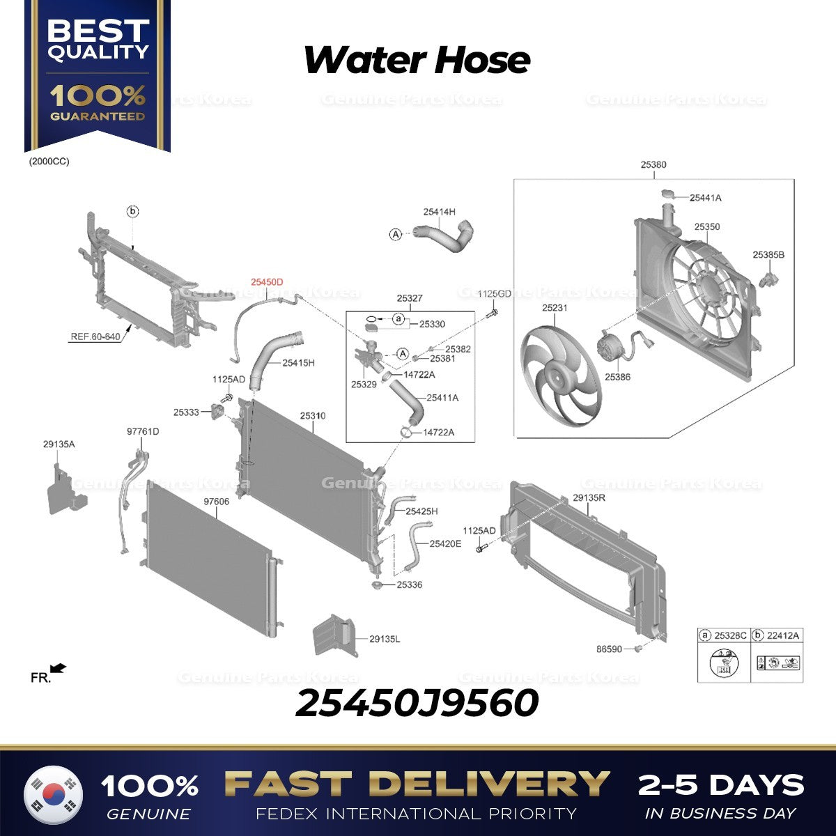 Genuine Water Hose 25450J9560 for Hyundai Kona