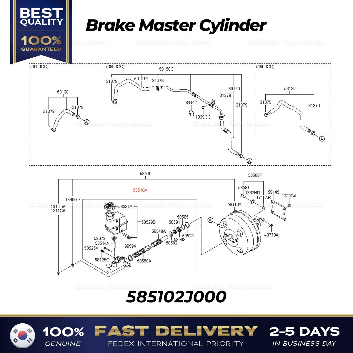 Genuine Brake Master Cylinder 585102J000 for Kia Mohave