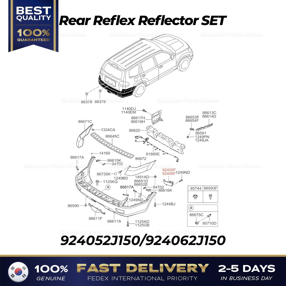 Genuine Rear Reflex Reflector SET 924052J150 924062J150 for Kia Borrego