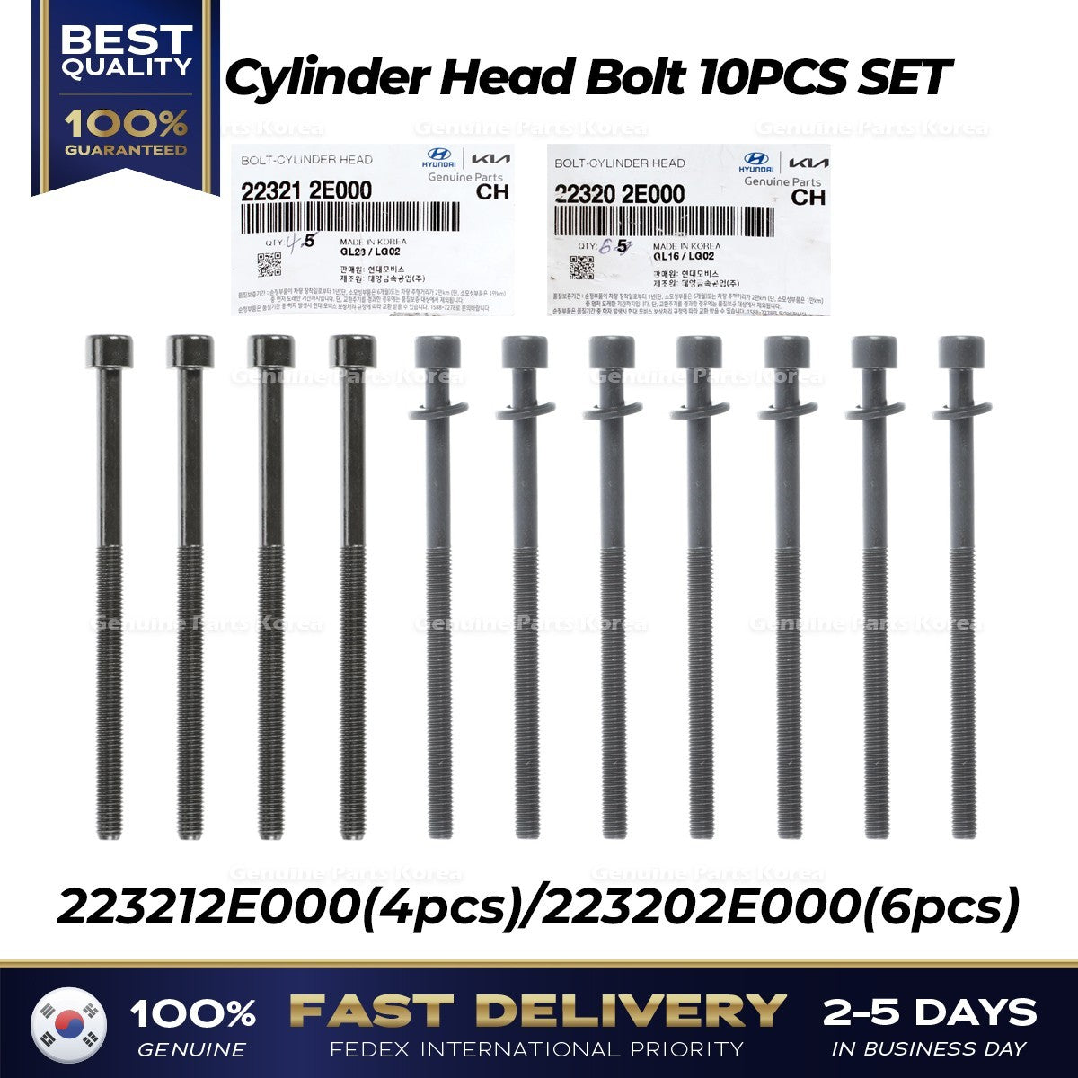 Genuine Cylinder Head Bolt 10PCS SET 223212E000 223202E000 for Hyundai Kia