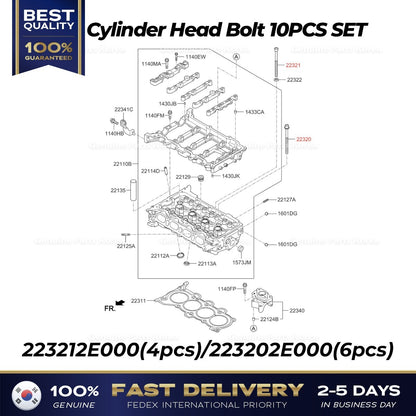 Genuine Cylinder Head Bolt 10PCS SET 223212E000 223202E000 for Hyundai Kia