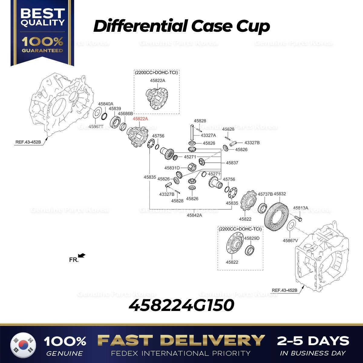 Genuine Differential Case Cup 458224G150 for Hyundai Palisade Kia Sorento