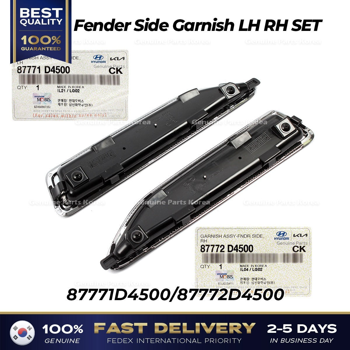 Genuine Fender Side Garnish LH RH SET 87771D4500 87772D4500 for Kia Optima