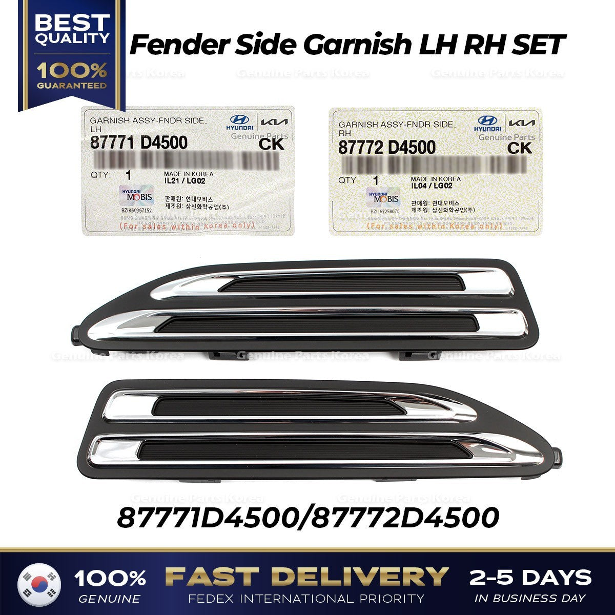Genuine Fender Side Garnish LH RH SET 87771D4500 87772D4500 for Kia Optima