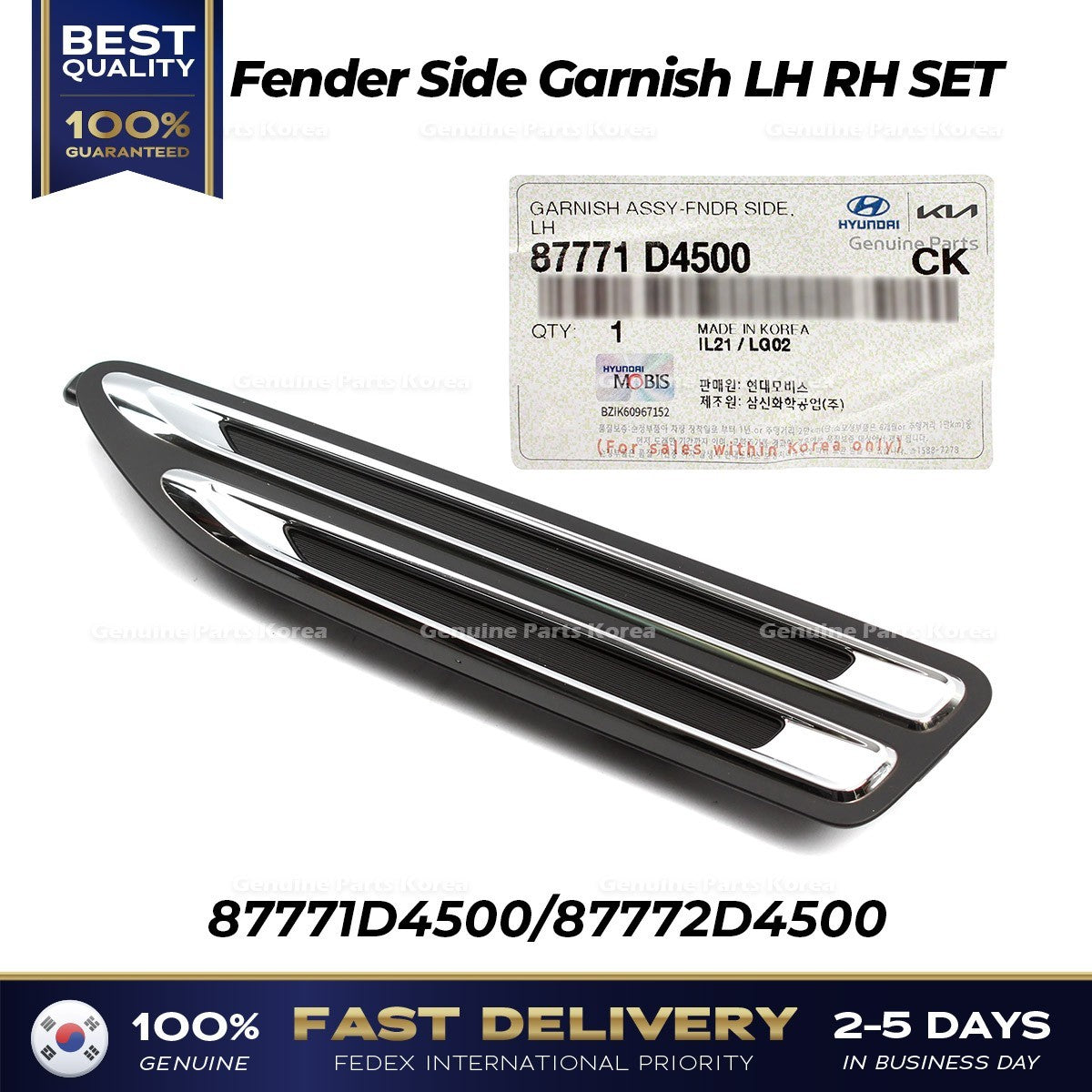 Genuine Fender Side Garnish LH RH SET 87771D4500 87772D4500 for Kia Optima