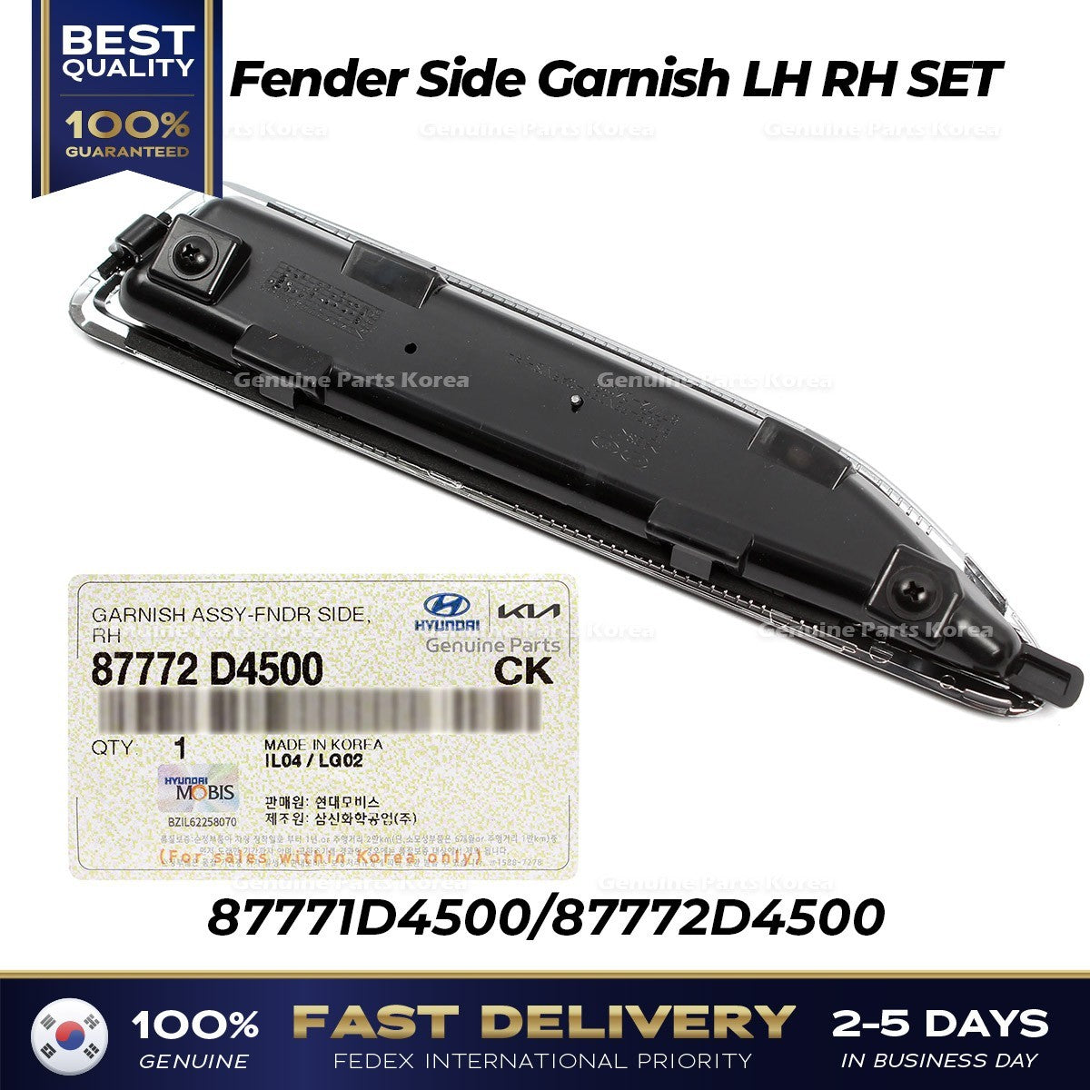 Genuine Fender Side Garnish LH RH SET 87771D4500 87772D4500 for Kia Optima