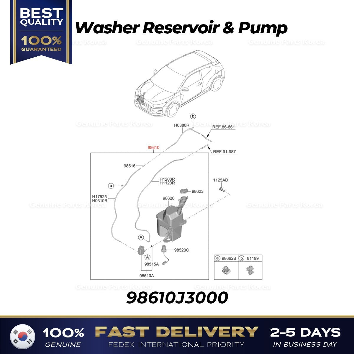 Genuine Washer Reservoir & Pump 98610J3000 for Hyundai Veloster
