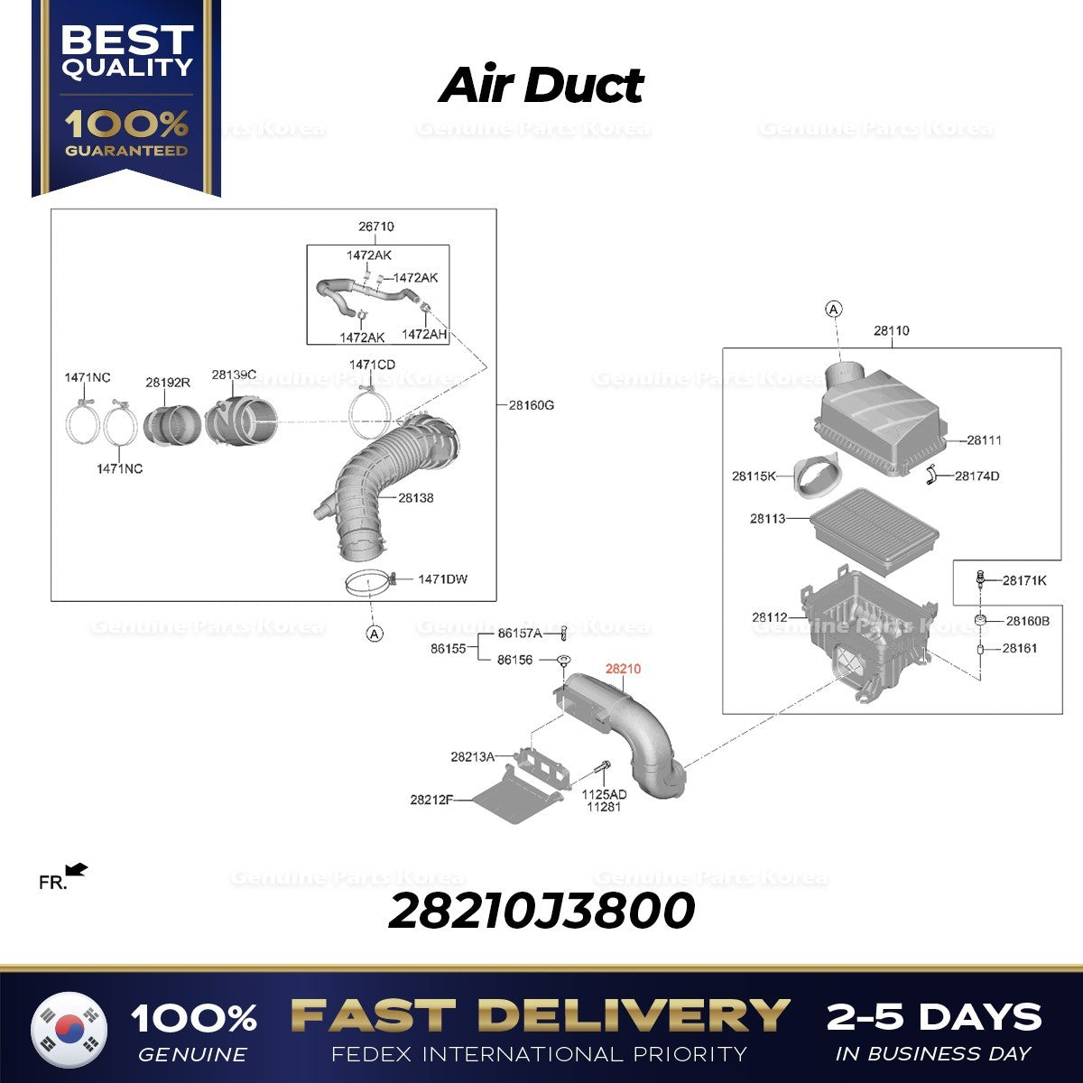 Genuine Air Duct 28210J3800 for Hyundai Veloster Kia Forte
