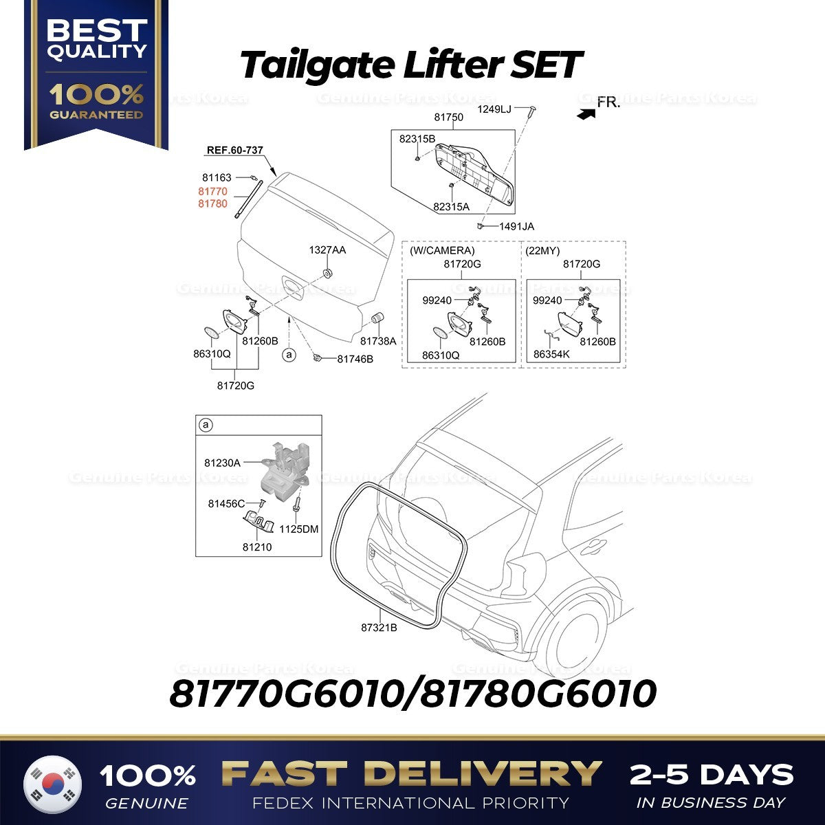 Genuine Tailgate Lifter SET 81770G6010 81780G6010 for Kia Picanto Rio