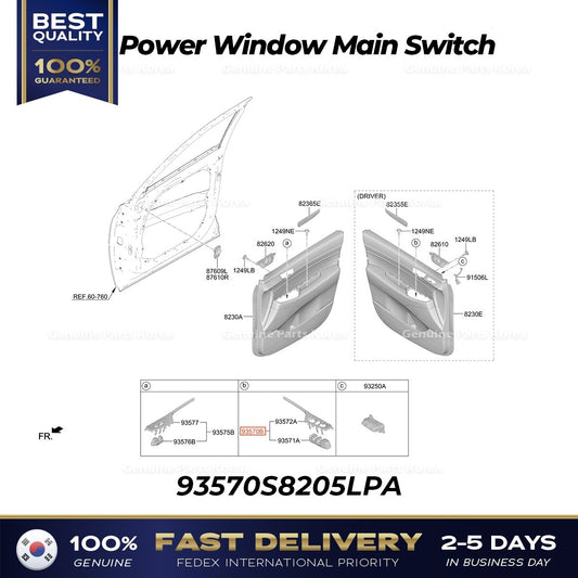 Genuine Power Window Main Switch 93570S8205LPA for Hyundai Palisade