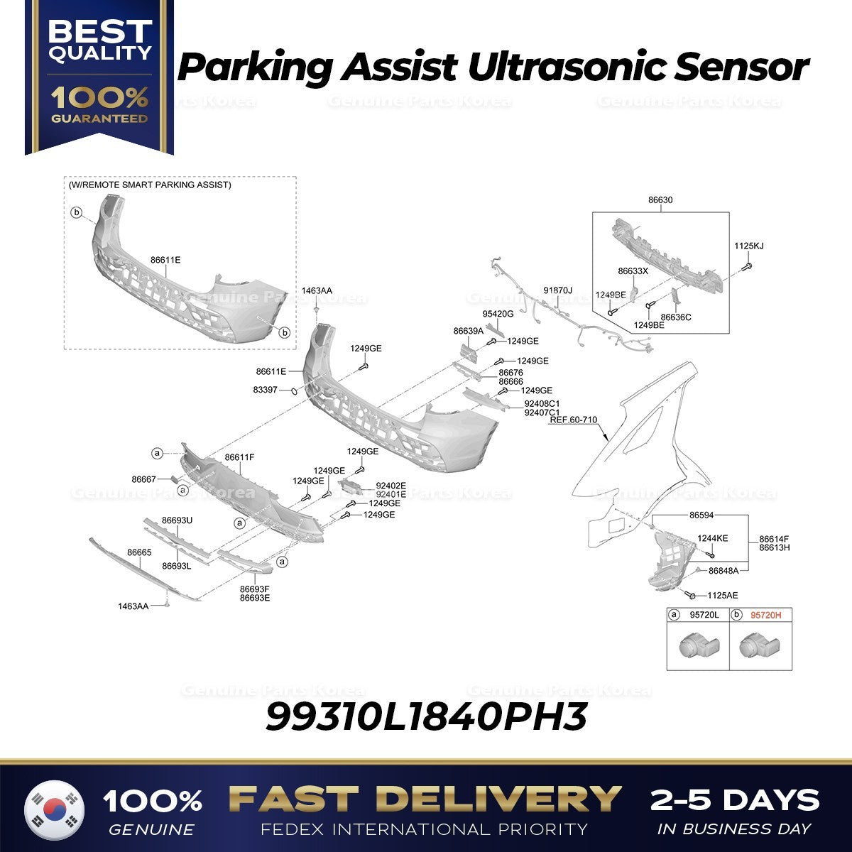 Genuine Parking Assist Ultrasonic Sensor 99310L1840PH3 for Genesis GV70