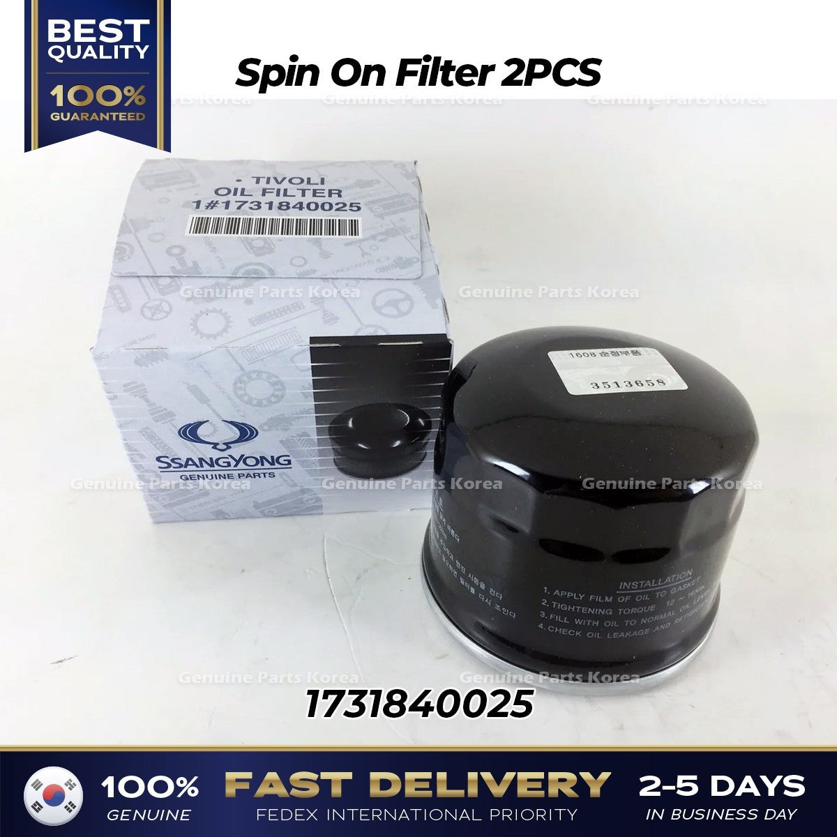 Genuine Spin On Filter 2PCS 1731840025 for Ssangyong Tivoli