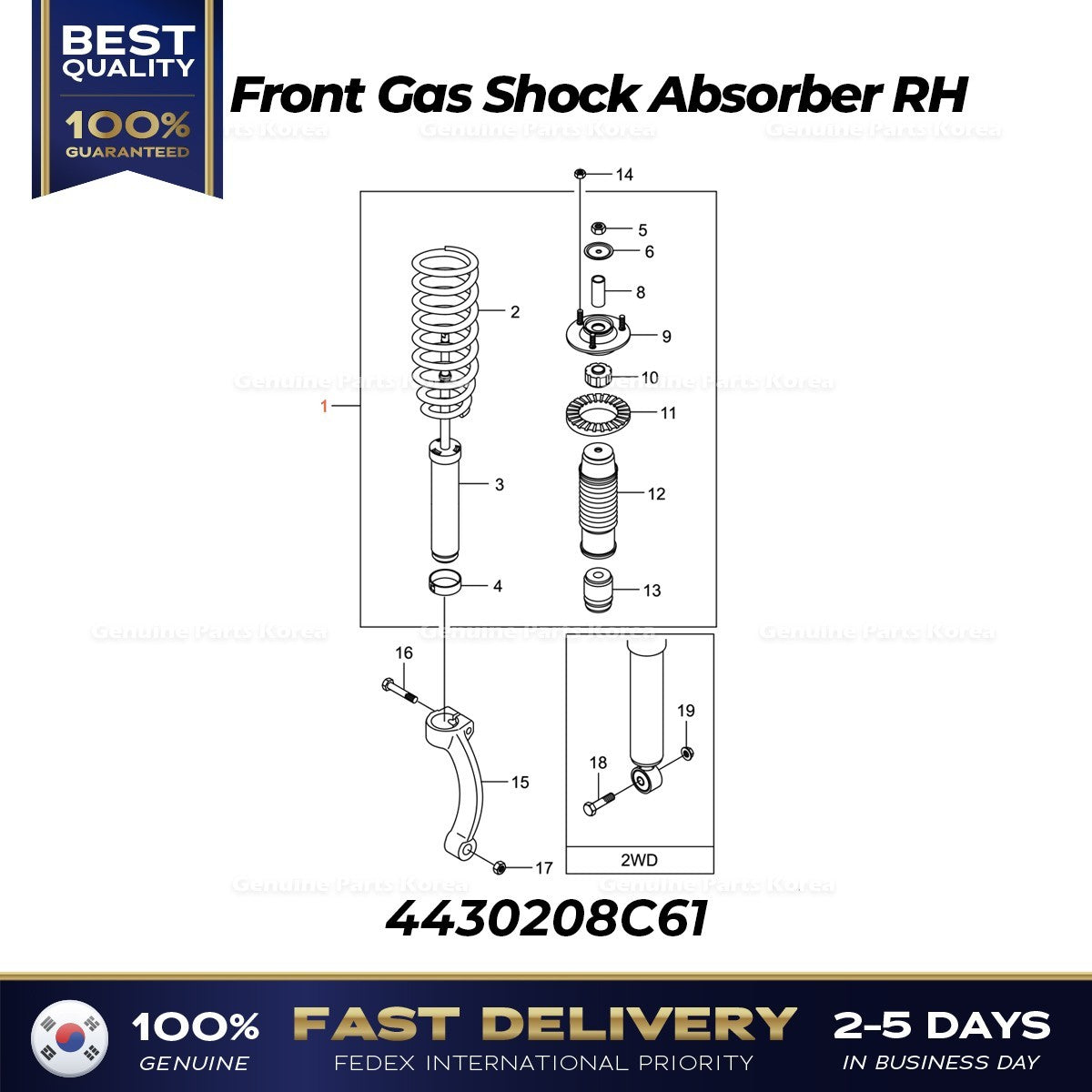 Genuine Front Gas Shock Absorber RH 4430208C61 for Ssangyong Rexton