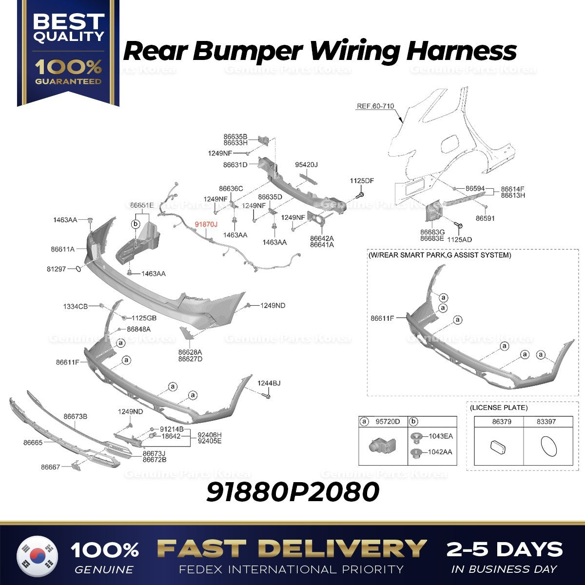 Genuine Rear Bumper Wiring Harness 91880P2080 for Kia Sorento