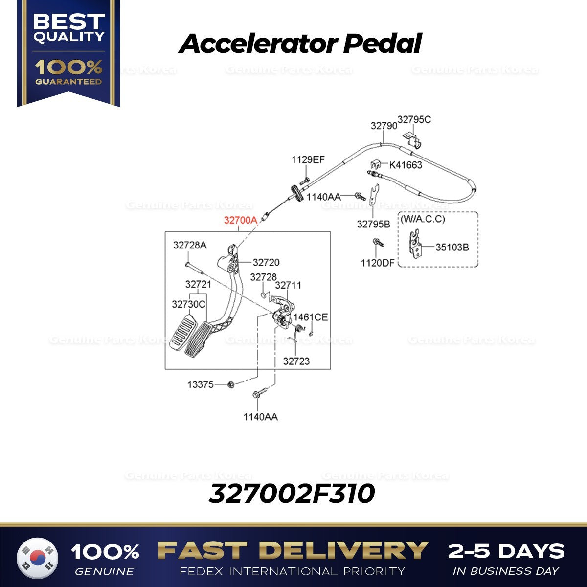 Genuine Accelerator Pedal 327002F310 for Kia Spectra