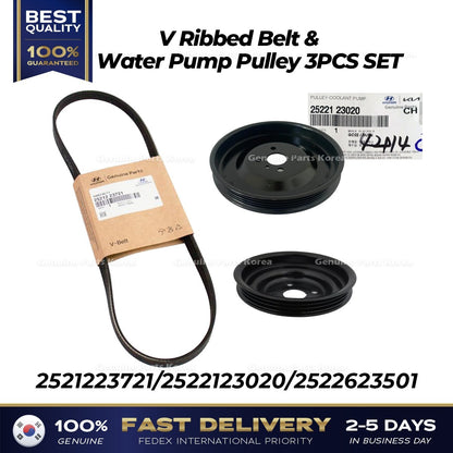 Genuine V Ribbed Belt & Water Pump Pulley 3PCS SET for Elantra Spectra