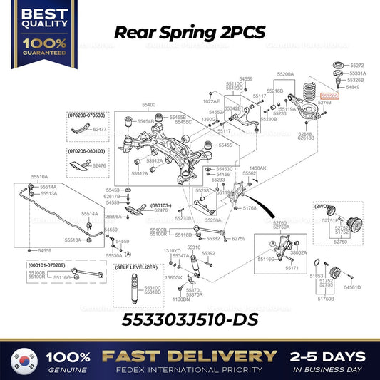 Genuine Rear Spring 2PCS 553303J510-DS for Hyundai Veracruz