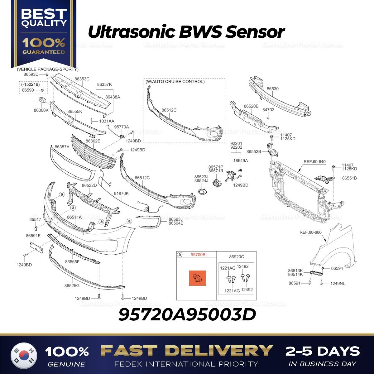 Genuine Ultrasonic BWS Sensor 95720A95003D for Kia Sedona
