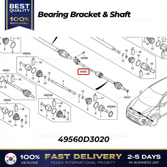 Genuine Bearing Bracket & Shaft 49560D3020 for Hyundai Tucson