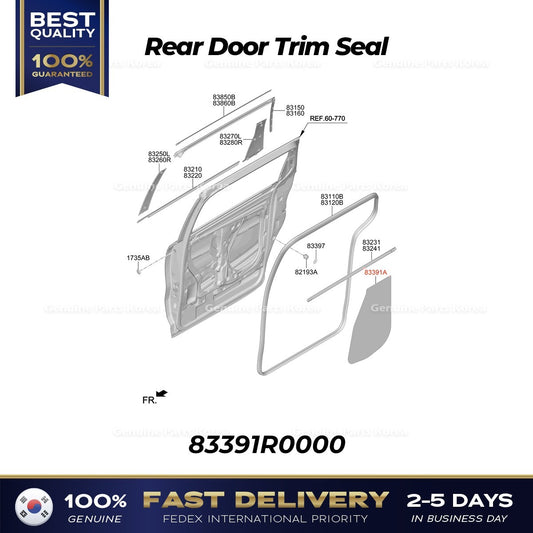 Genuine Rear Door Trim Seal 83391R0000 for Kia Carnival