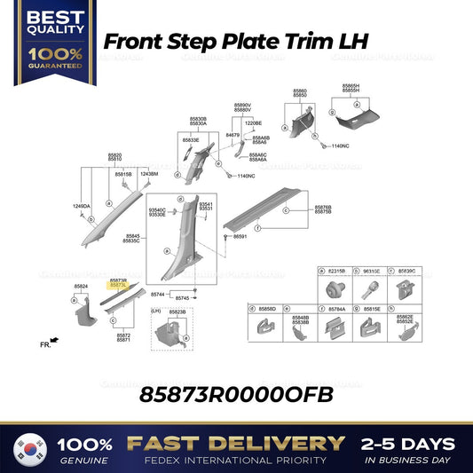 Genuine Front Step Plate Trim LH 85873R0000OFB for Kia Carnival