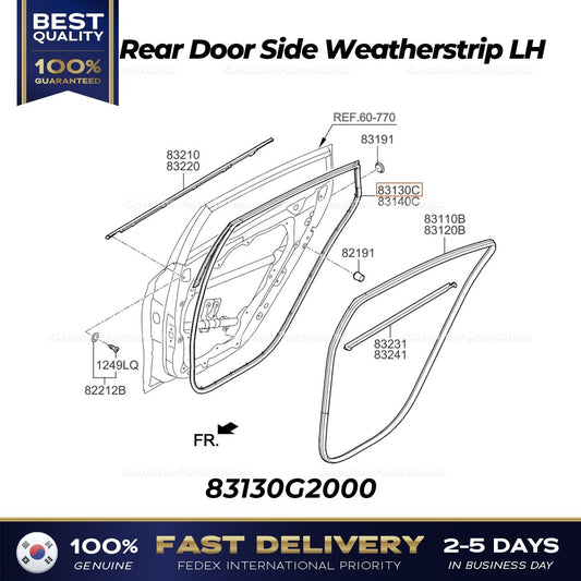 Genuine Rear Door Side Weatherstrip LH 83130G2000 for Hyundai Ioniq