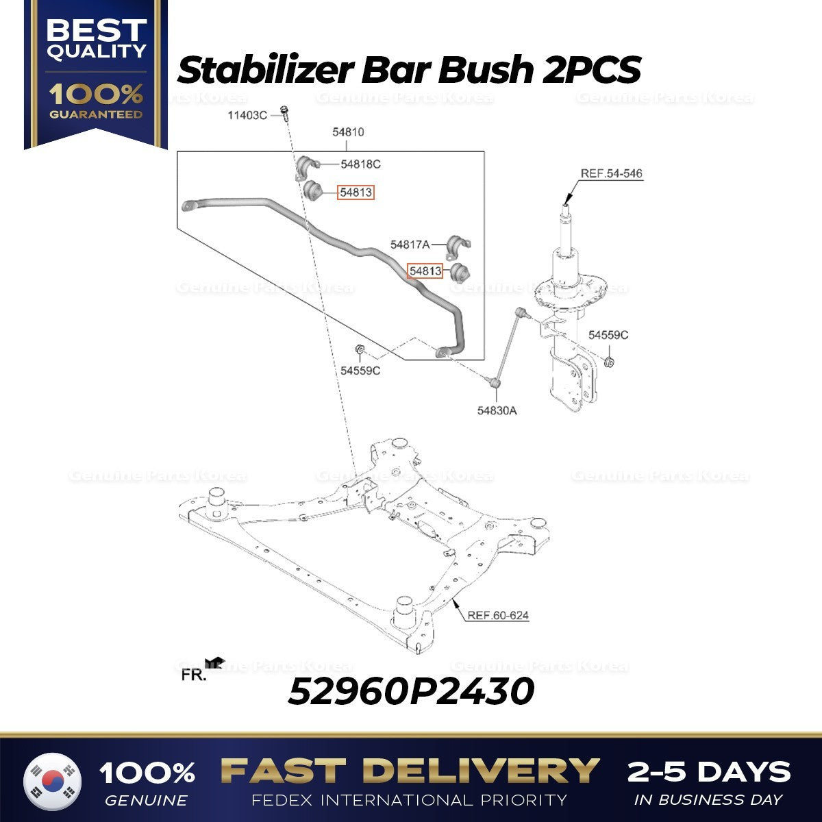 Genuine Stabilizer Bar Bush 2PCS 54813S3000 for Hyundai Santa Fe Kia Sorento