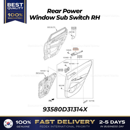 Genuine Rear Power Window Sub Switch RH 93580D31314X for Hyundai Tucson