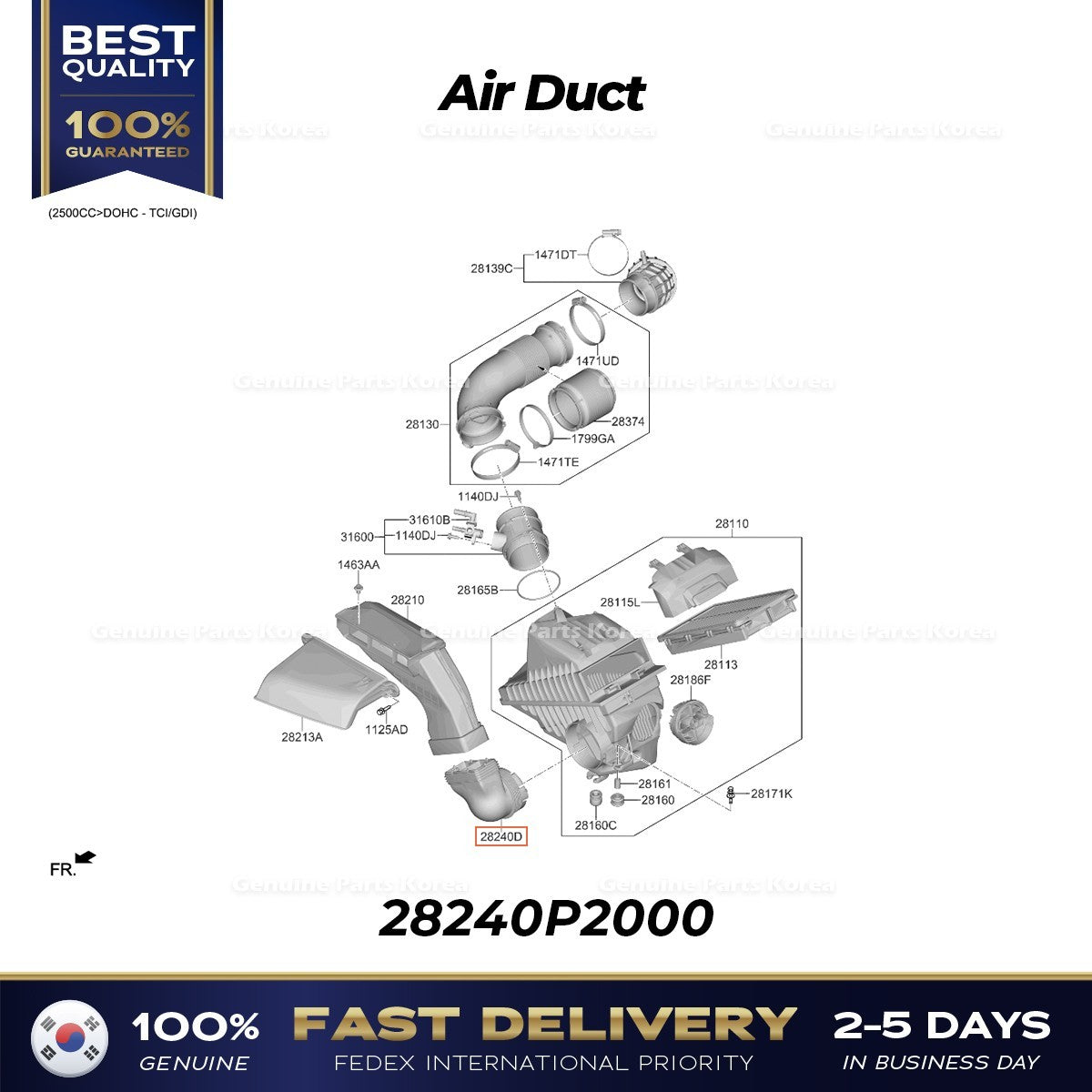 Genuine Air Duct 28240P2000 for Hyundai Santa Fe Kia Sorento