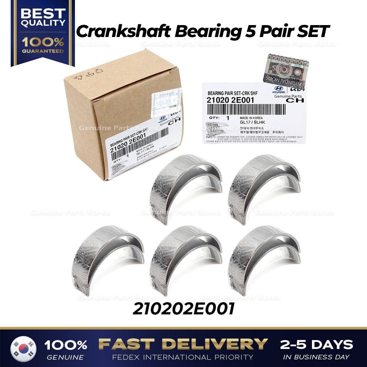 Genuine Crankshaft Bearing 5 Pair SET 210202E001 for Hyundai Elantra