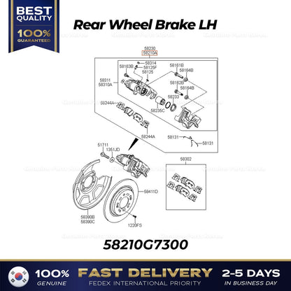 Genuine Rear Wheel Brake LH 58210G7300 for Hyundai Ioniq