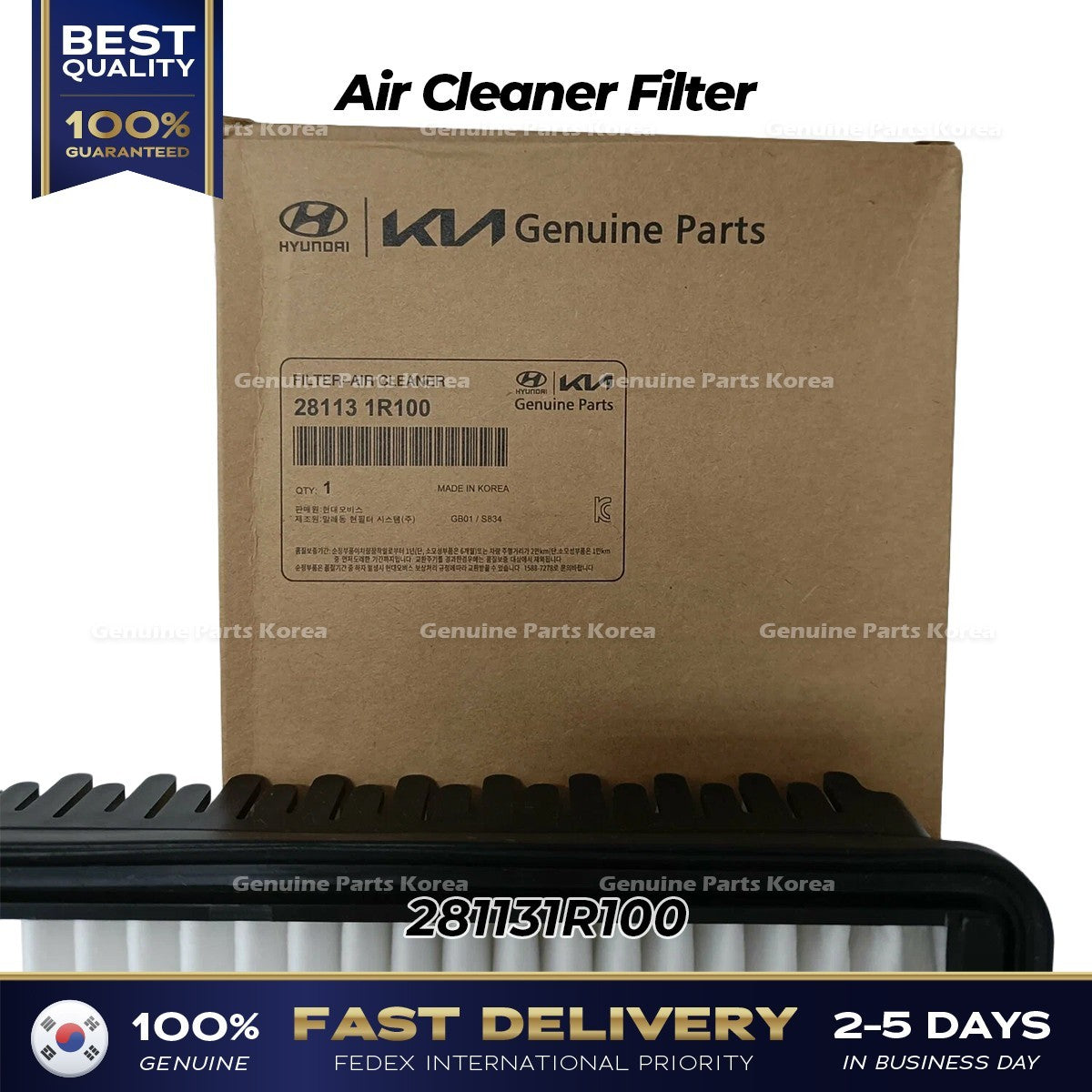 Genuine Air Cleaner Filter 281131R100 for Hyundai Accent Veloster Kia Soul