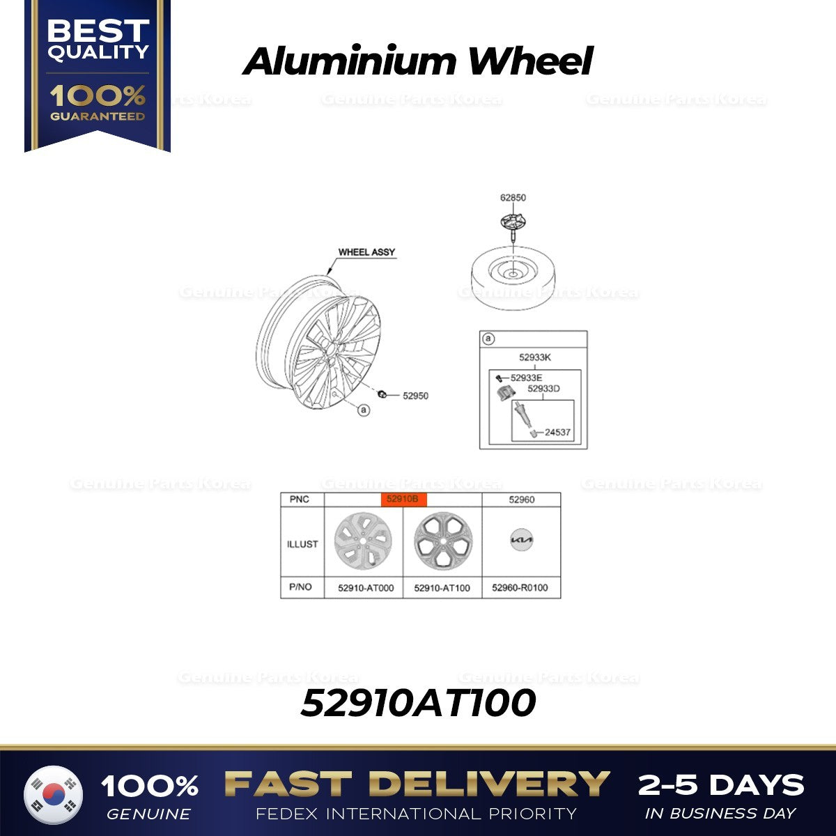 Genuine Aluminium Wheel 52910AT100 for Kia Niro