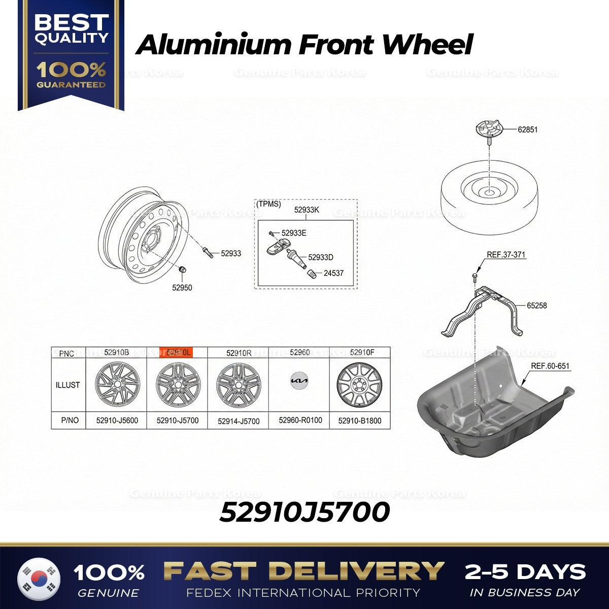 Genuine Aluminium Front Wheel 52910J5700 for Kia Stinger