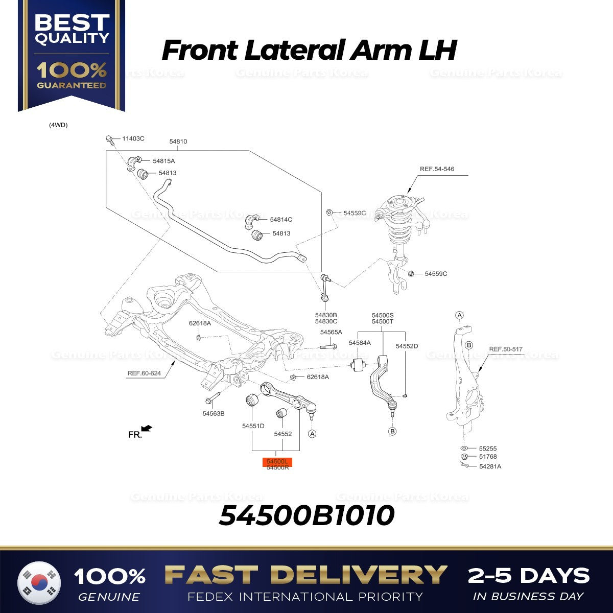 GenuineFront Lateral Arm LH 54500B1010 for Hyundai Genesis G80