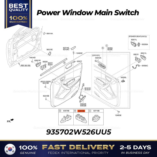 GenuinePower Window Main Switch 935702W526UU5 for Hyundai Santa Fe