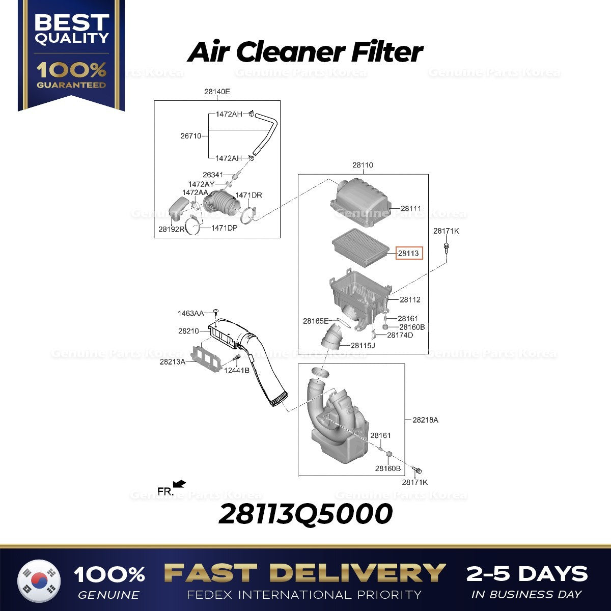 Genuine Air Cleaner Filter 28113Q5000 for Kia Seltos