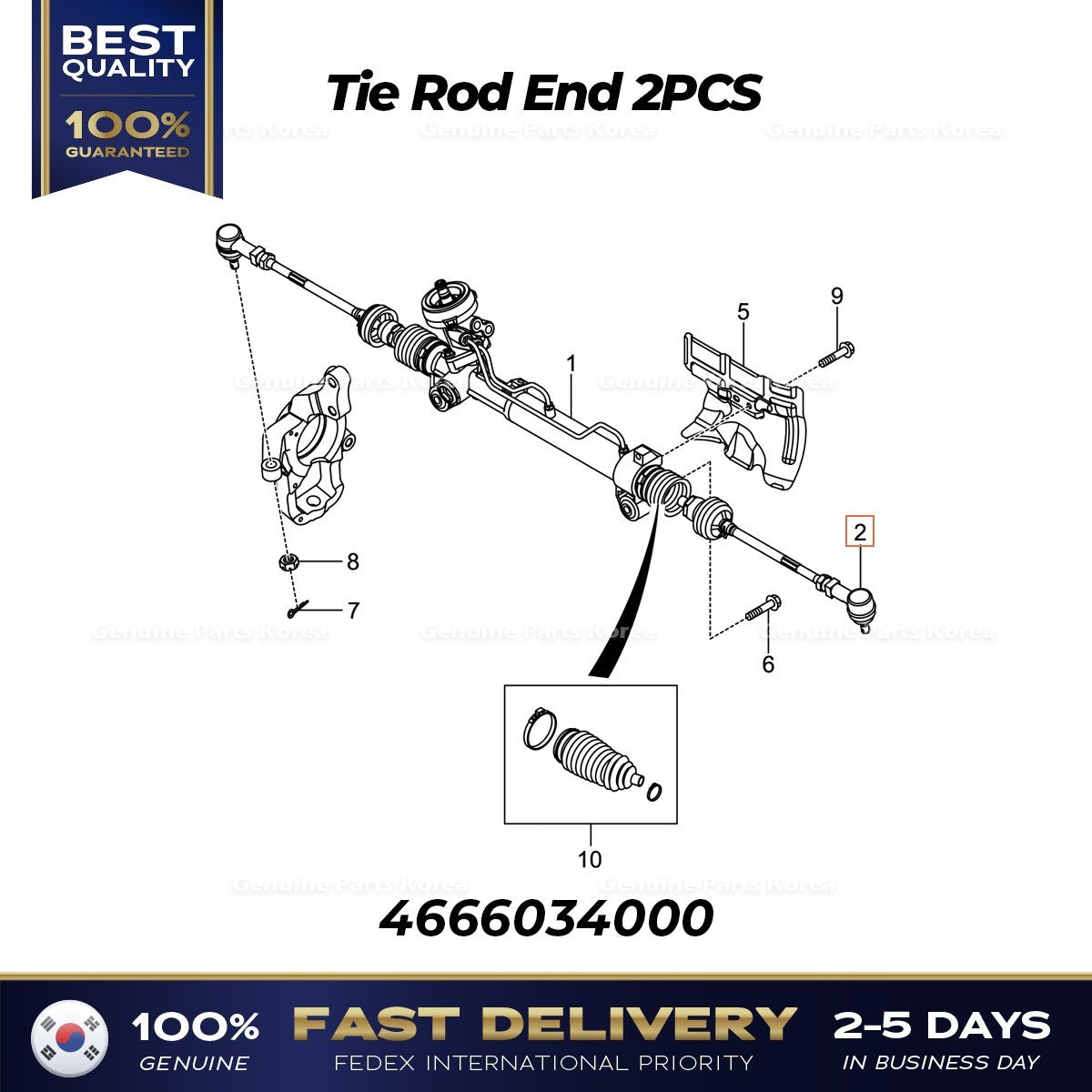 Genuine Tie Rod End 2PCS 4666034000 for Ssangyong Korando C