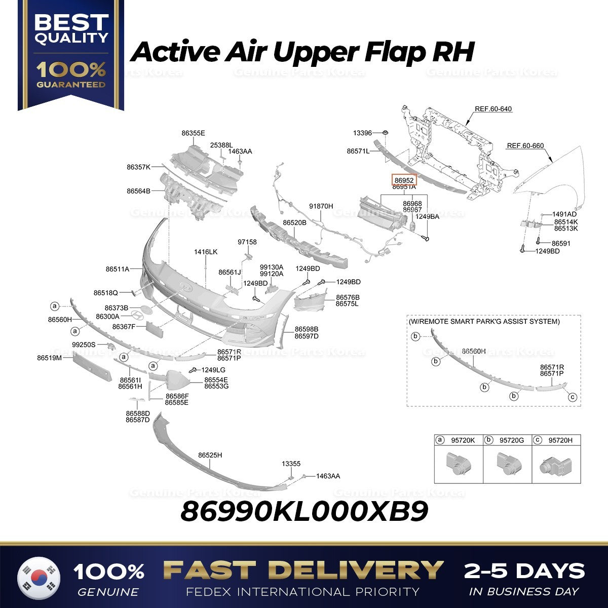 Genuine Active Air Upper Flap RH 86990KL000XB9 for Hyundai Ioniq 6
