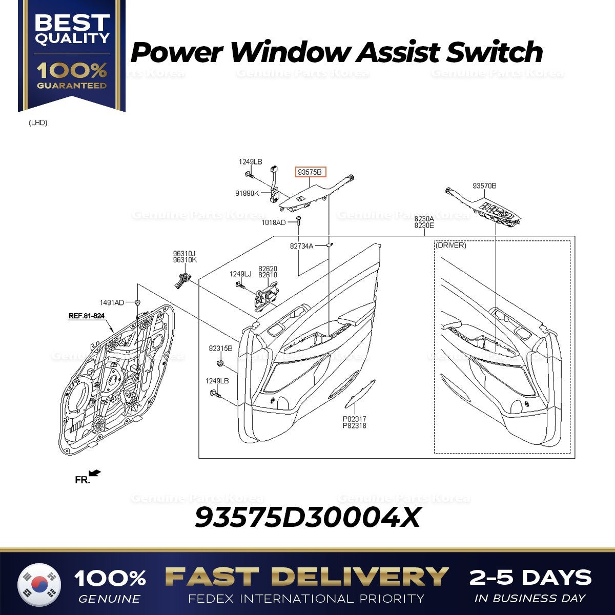 Genuine Power Window Assist Switch 93575D30004X for Hyundai Tucson