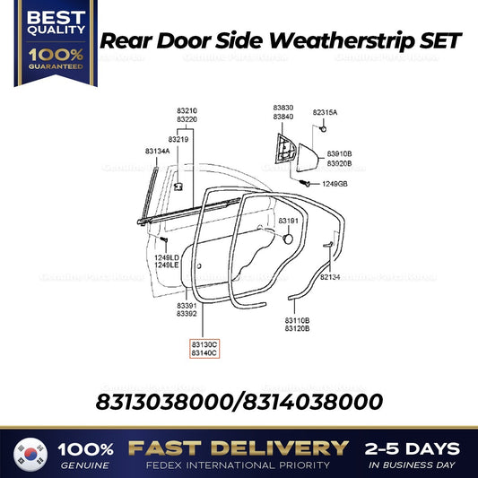 Genuine Rear Door Side Weatherstrip SET for Hyundai Sonata