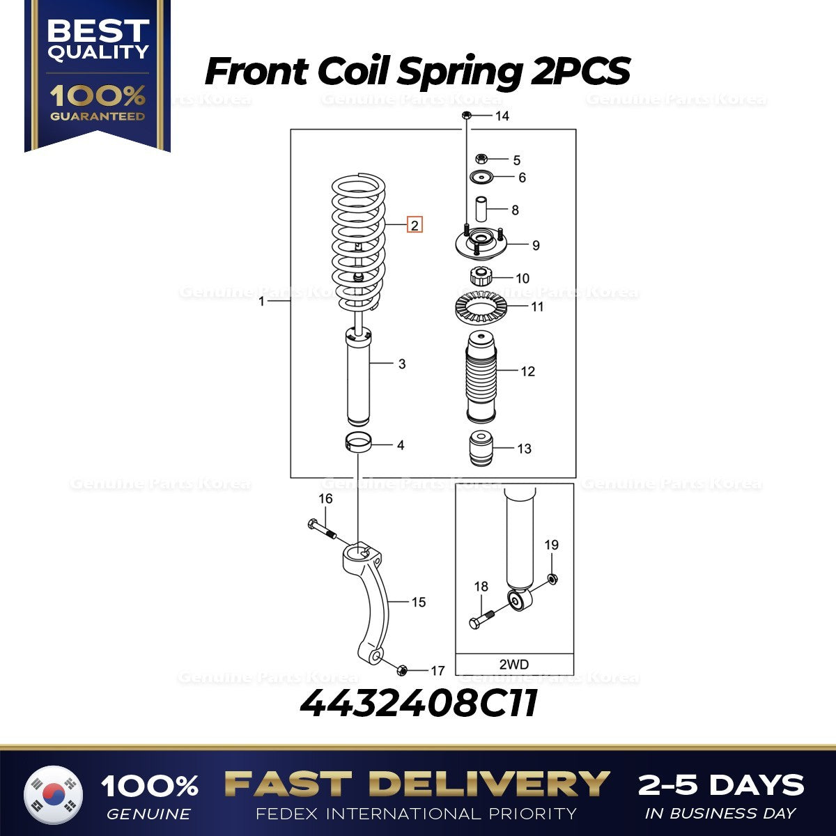 Genuine Front Coil Spring 2PCS 4432408C11 for Ssangyong Rexton