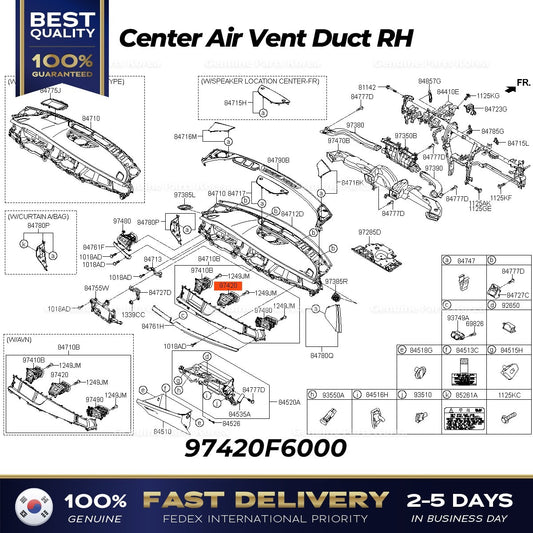 Genuine Center Air Vent Duct RH 97420F6000 for Kia Cadenza K7
