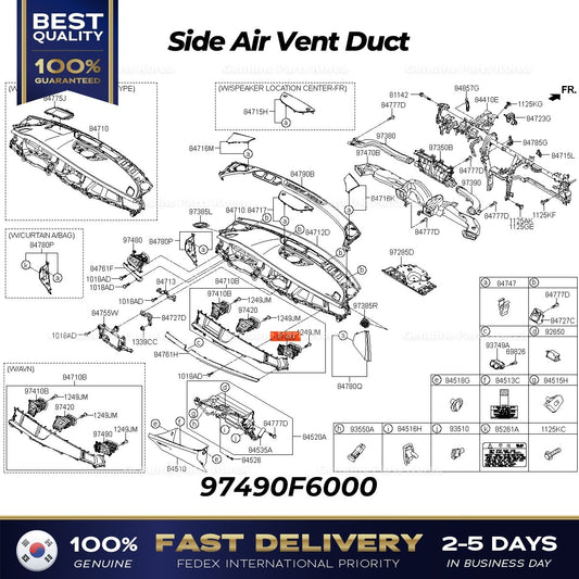 Genuine Side Air Vent Duct 97490F6000 for Kia Cadenza K7